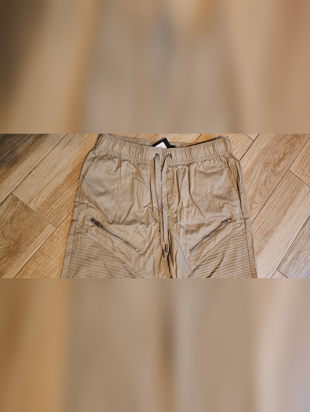 CSG Moto Shorts Men's Large Dark Sand Khaki Cotton Cargo Casual Drawstring NEW - Picture 5 of 8